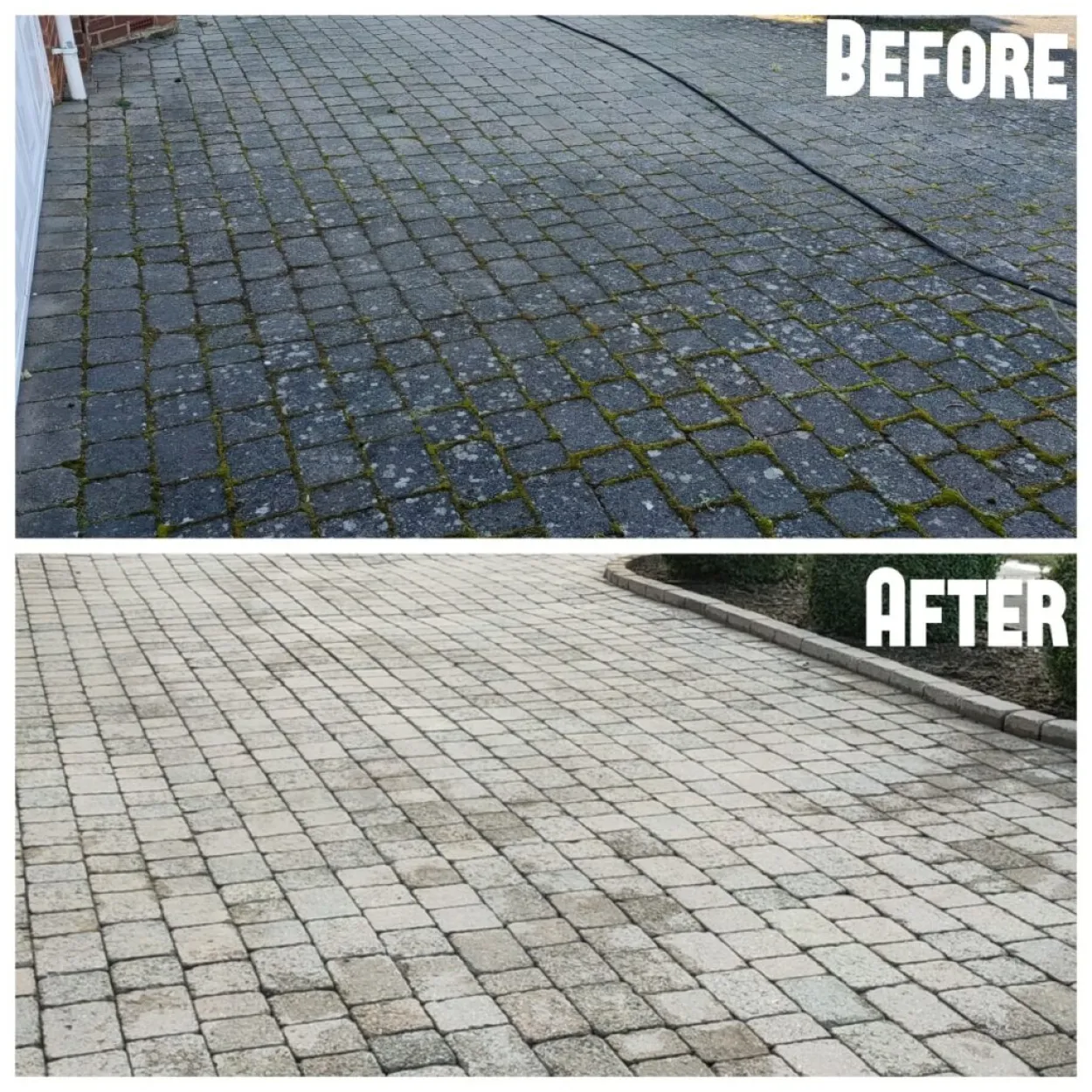 Block paving driveway restoration before and after pressure washing